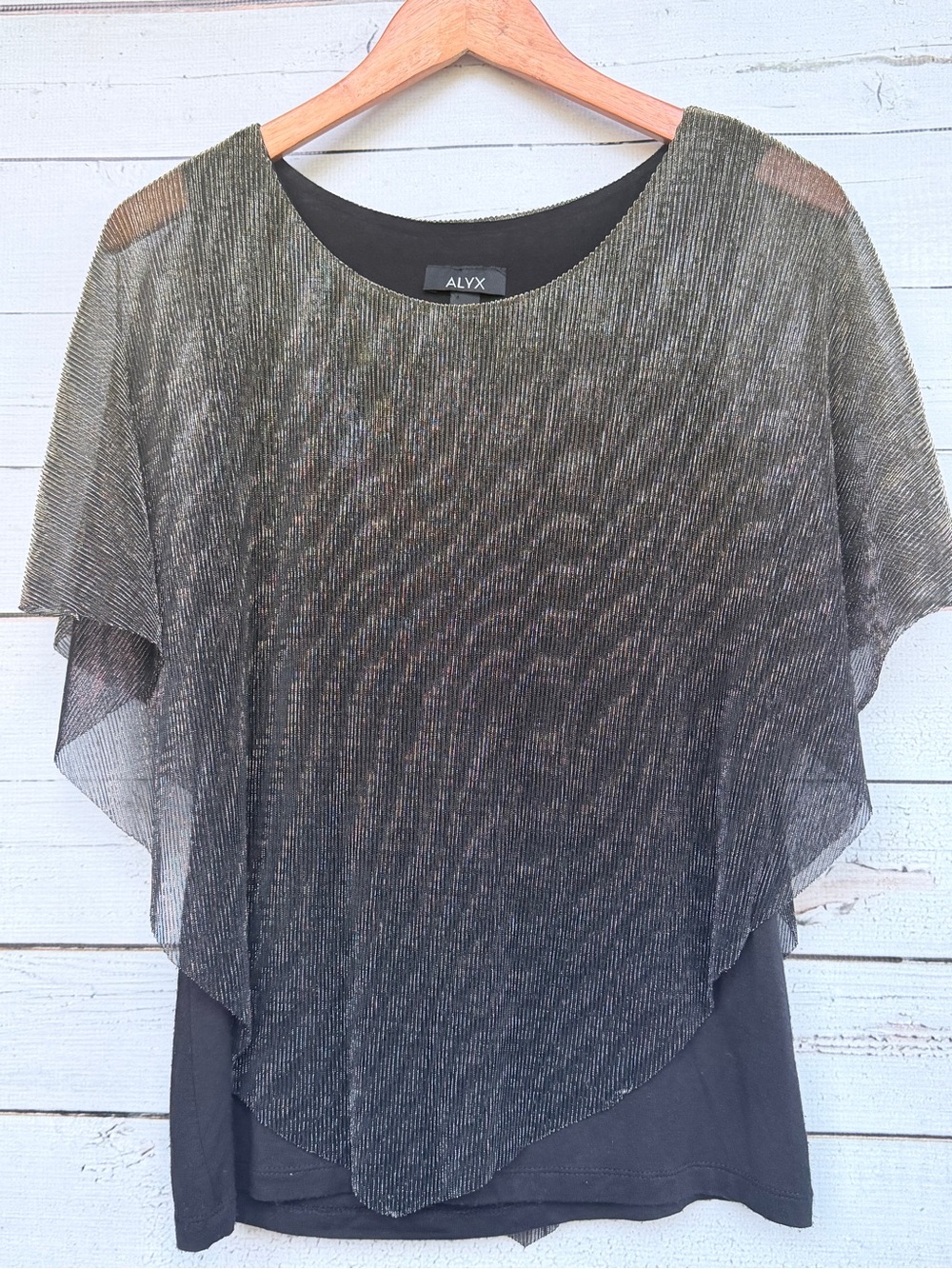 Alyx Black Top with Metallic Gold Ribbing